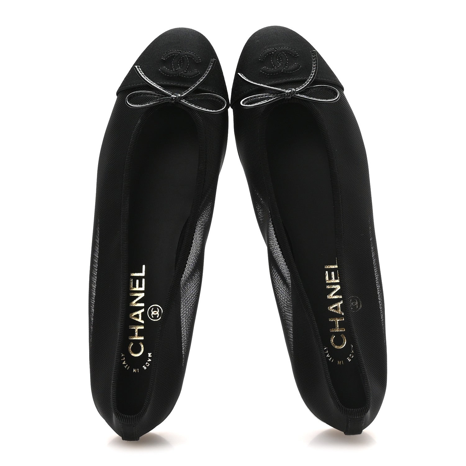 Chanel Mesh Grosgrain Cap Toe CC Ballerina Flats 39.5 Black 2 of 8