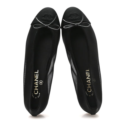 Chanel Mesh Grosgrain Cap Toe CC Ballerina Flats 39.5 Black 2 of 8