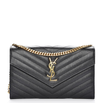 Saint Laurent Grain De Poudre Matelasse Chevron Monogram Chain Wallet Black 1 of 8