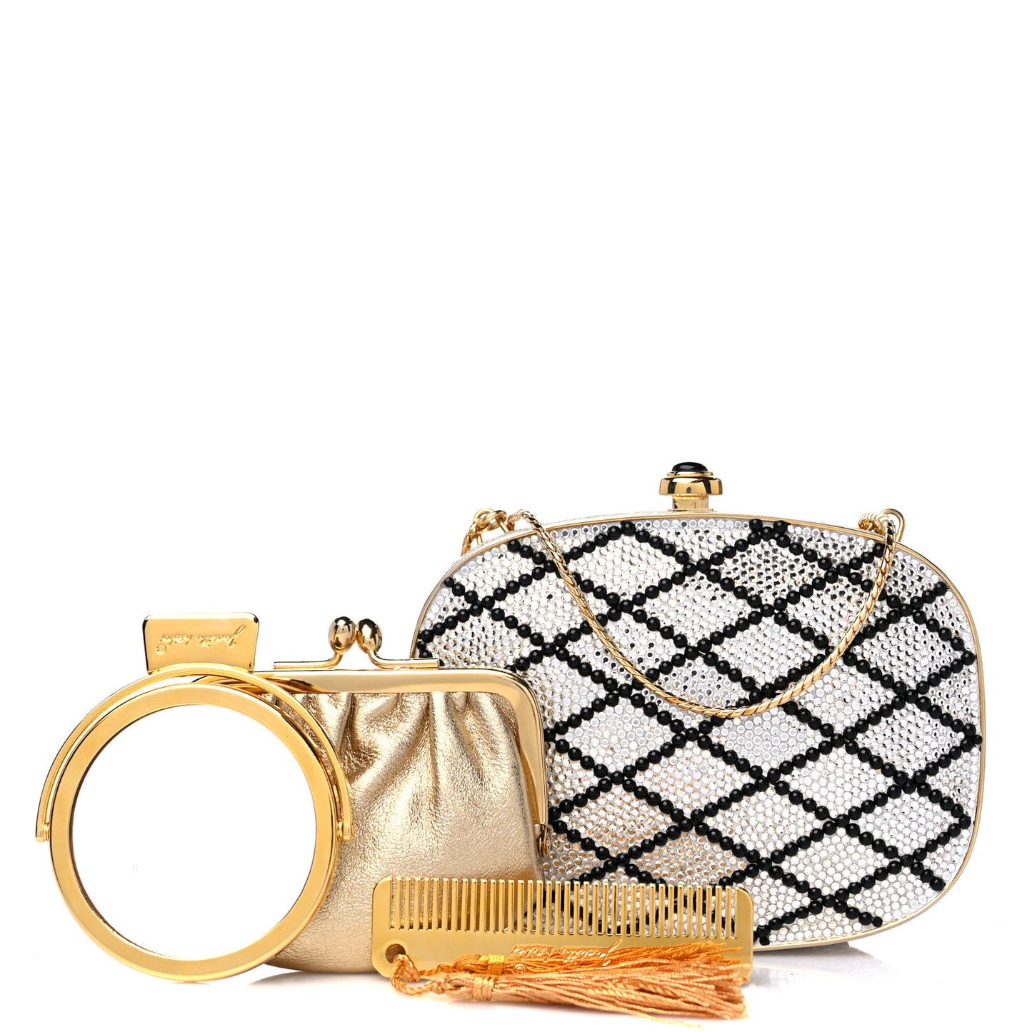 Swarovski Crystal Minaudiere Clutch Gold Black Silver