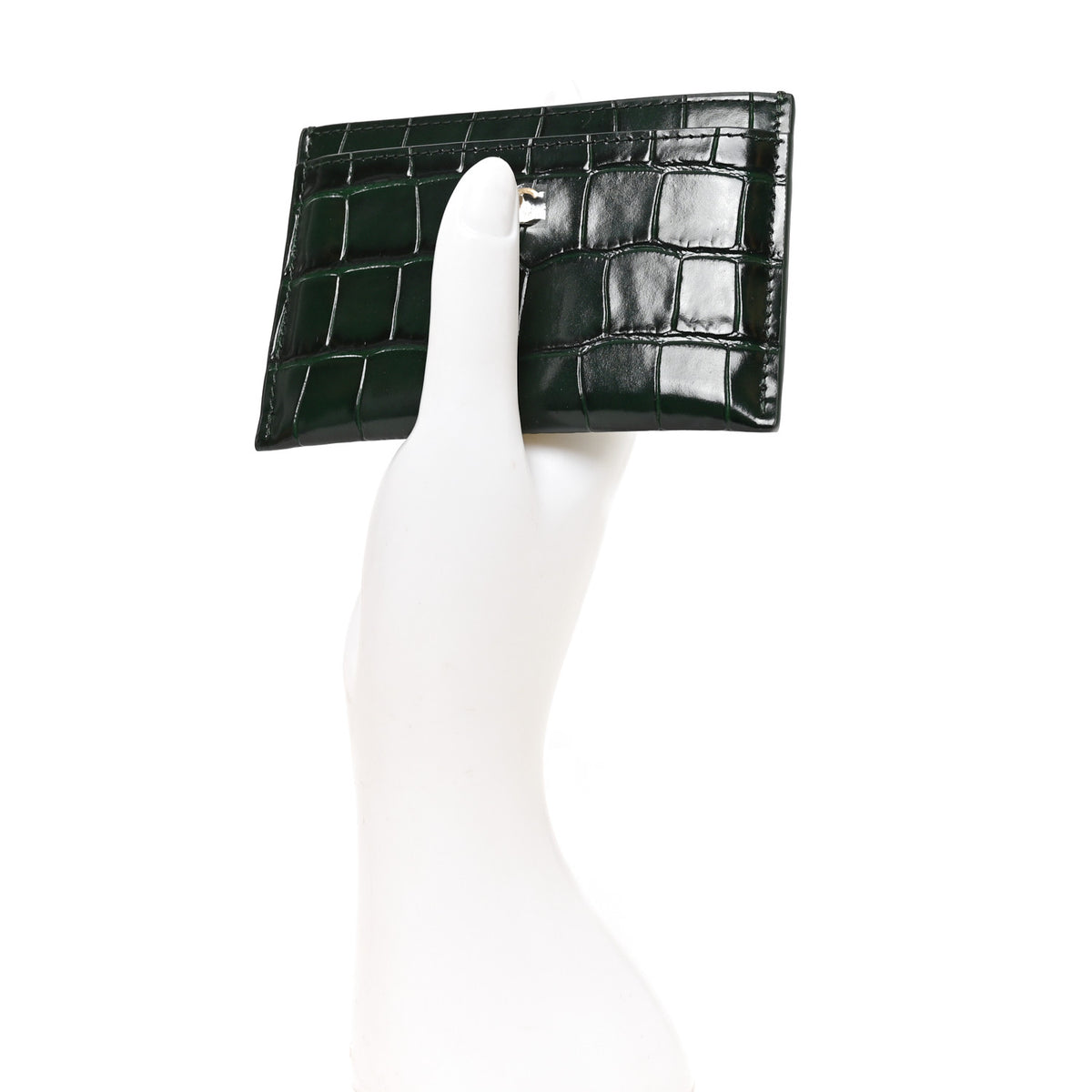 Calfskin Crocodile Embossed Crococo Card Holder Emerald
