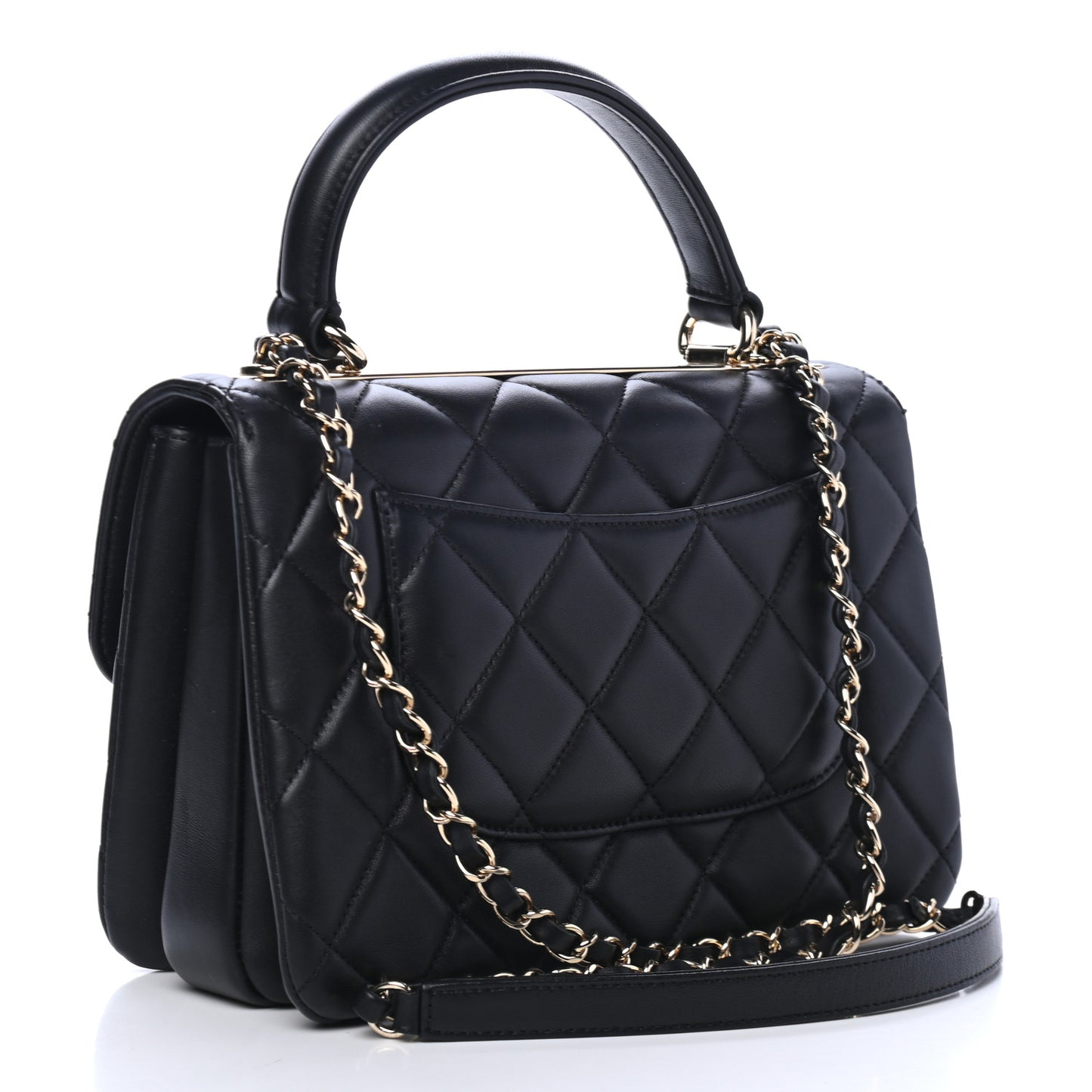 Lambskin Quilted Small Trendy CC Dual Handle Flap Bag Black
