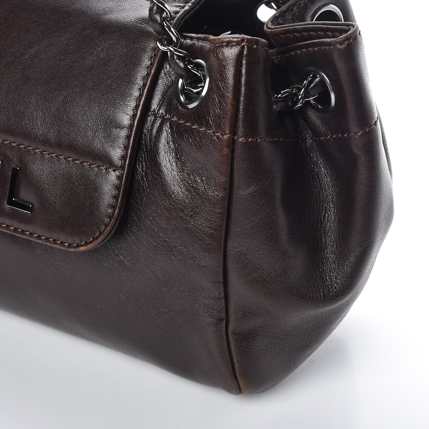 Lambskin Lax Accordion Flap Marron Fonce