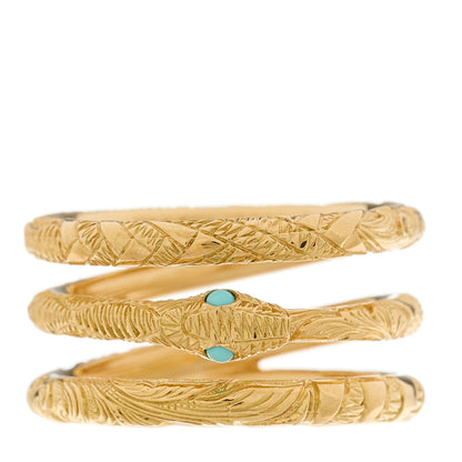 Gucci 18K Yellow Gold Turquoise Ouroboros Snake Three Row Wrap Ring 56 7.5 1 of 7
