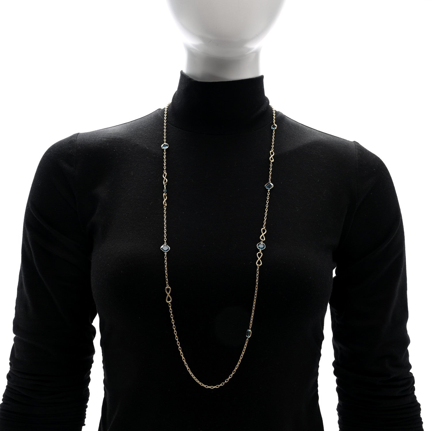 David Yurman 18K Yellow Gold Blue Topaz Infinity Station Necklace 2 of 4