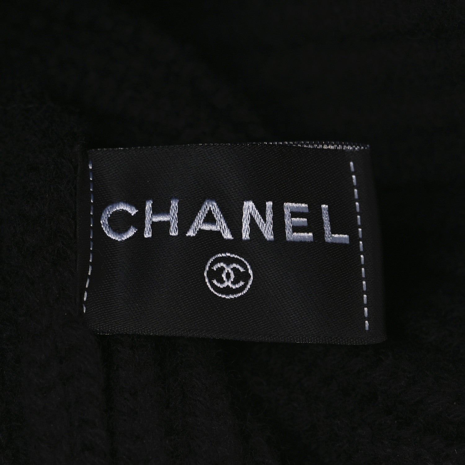 Chanel Cashmere Beaded Sequin Logo Beanie Hat Black 5 of 5