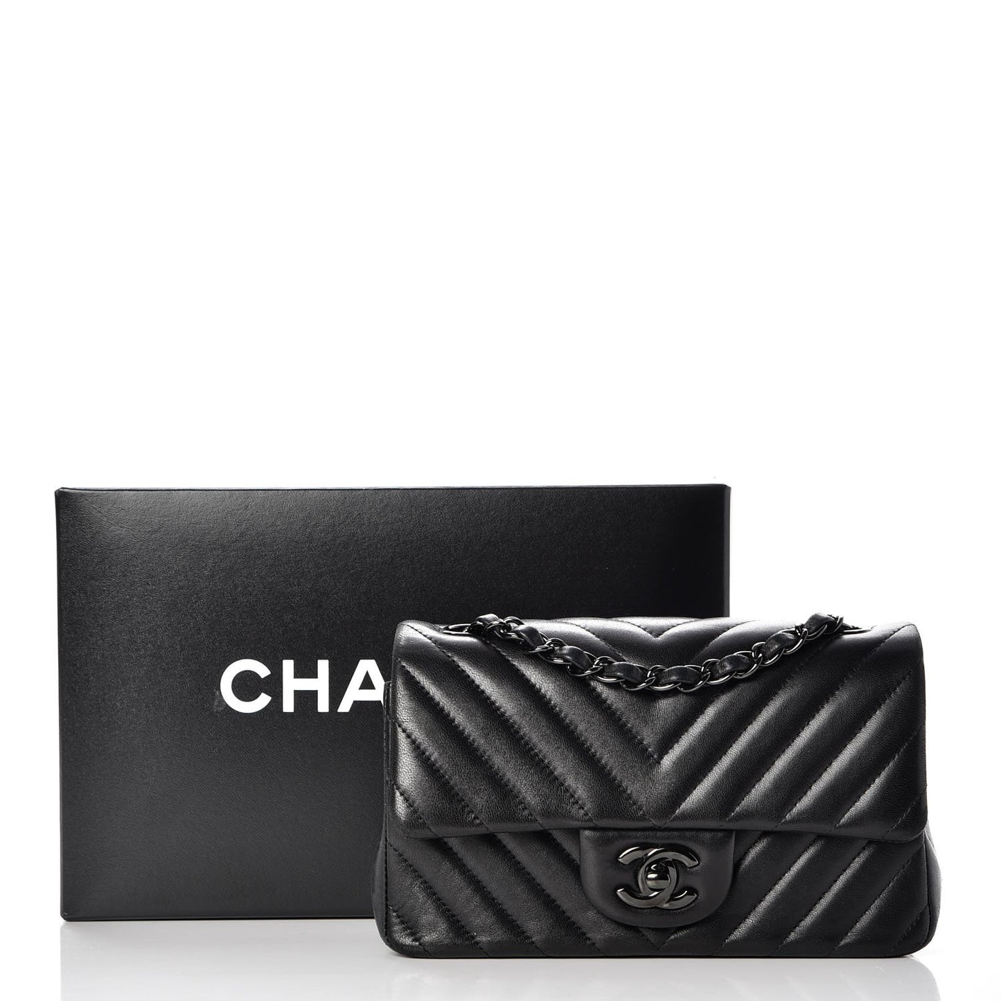 Lambskin Chevron Quilted Mini Rectangular Flap So Black
