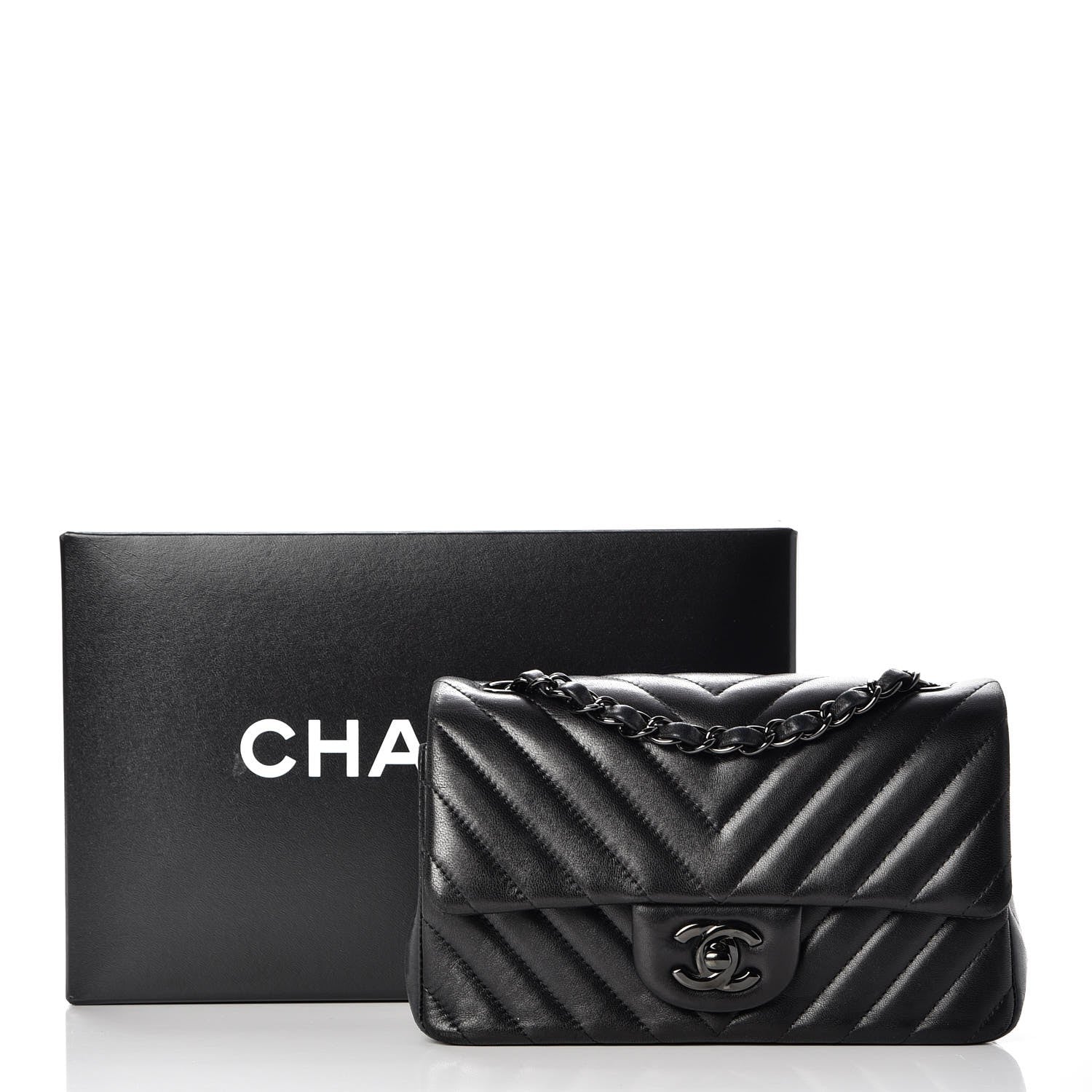 Chanel Lambskin Chevron Quilted Mini Rectangular Flap So Black 8 of 8