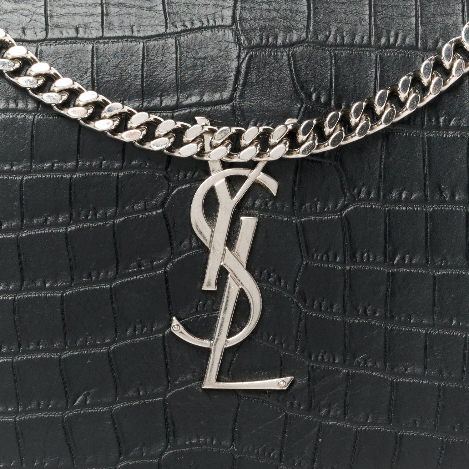 Saint Laurent Crocodile Embossed Calfskin Monogram Chain Wallet Black 7 of 9
