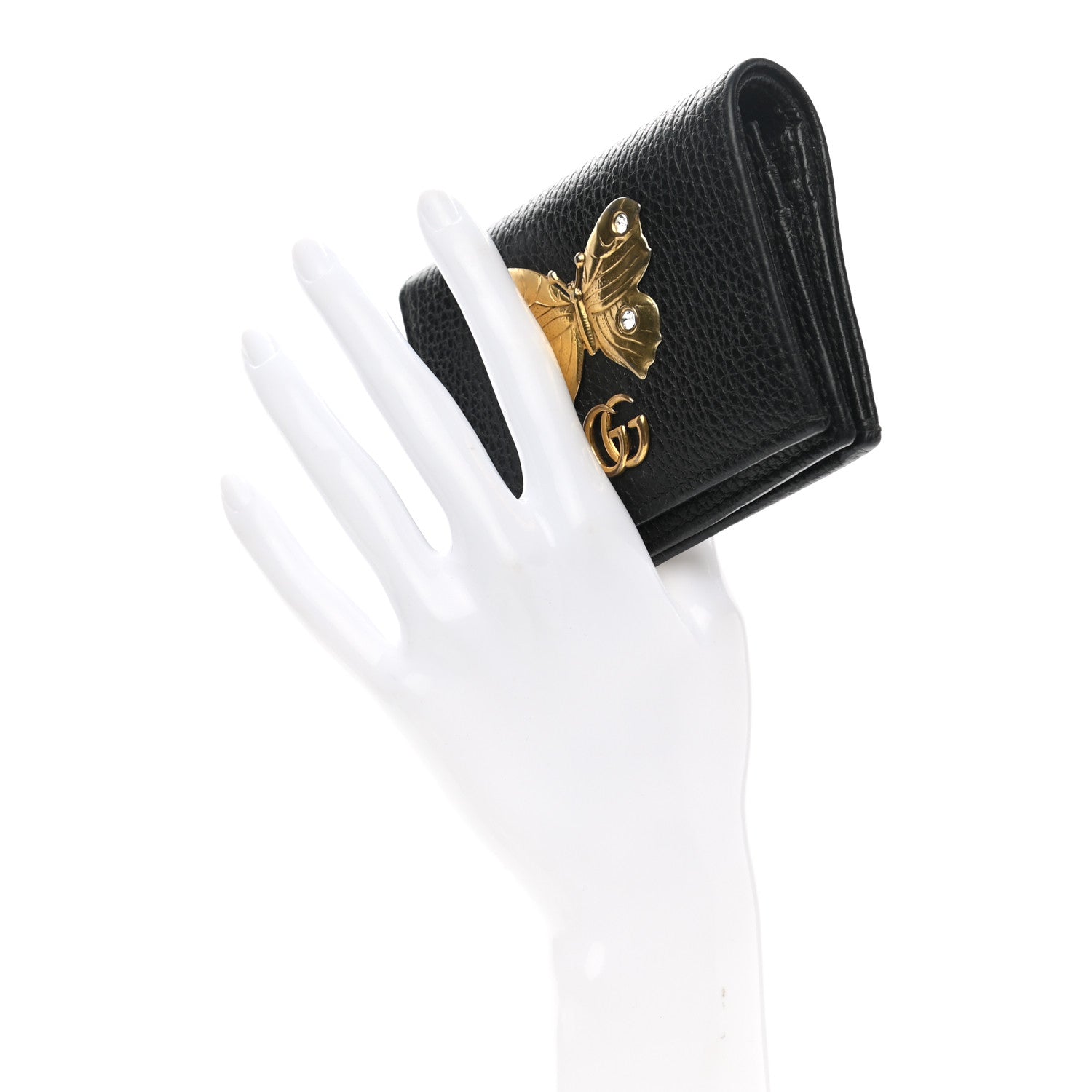 Gucci Pebbled Calfskin Butterfly Card Case Black 2 of 8