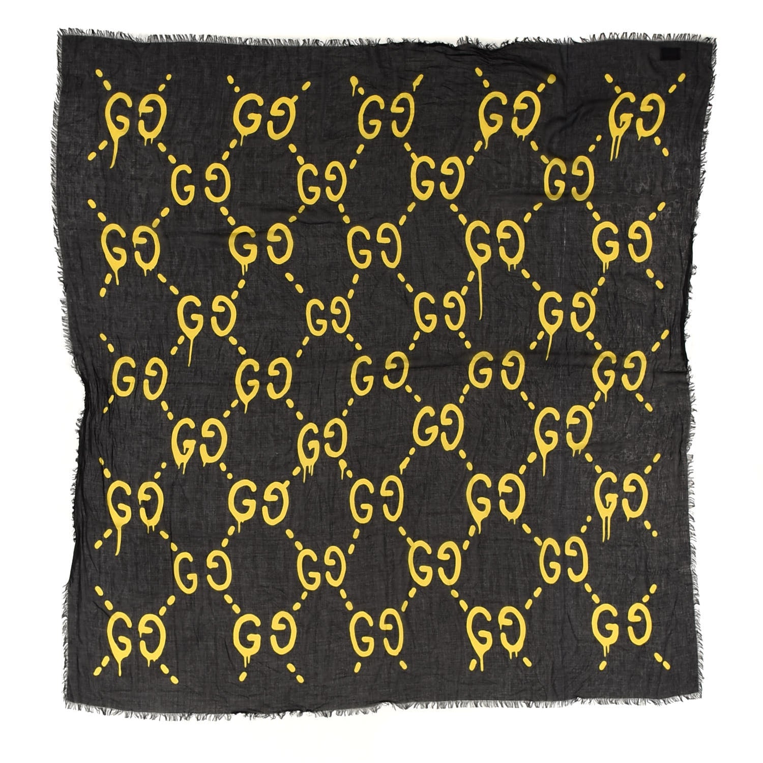 Gucci Modal Silk GG Writers Shawl Black Yellow 1 of 5