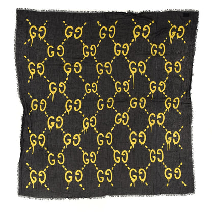 Gucci Modal Silk GG Writers Shawl Black Yellow 1 of 5