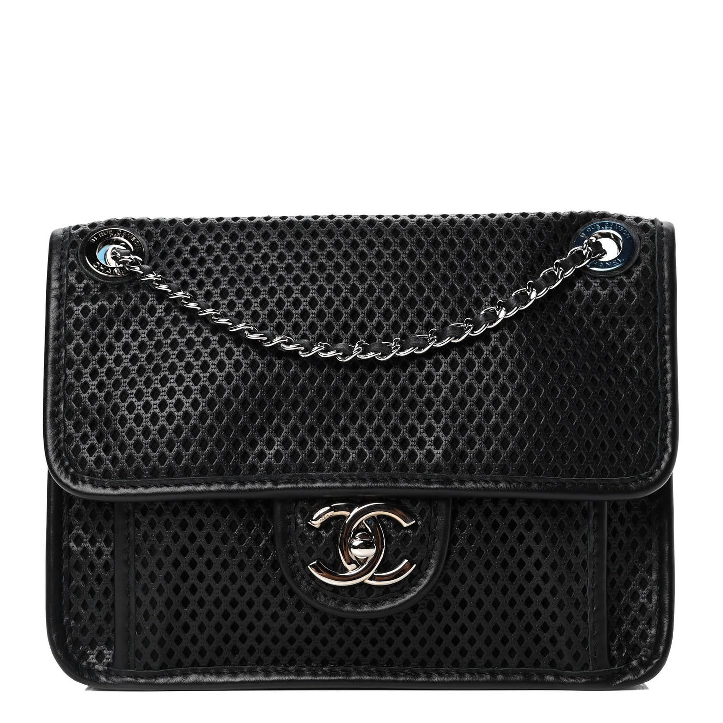 Metallic Perforated Calfskin Small Up In The Air Flap Black