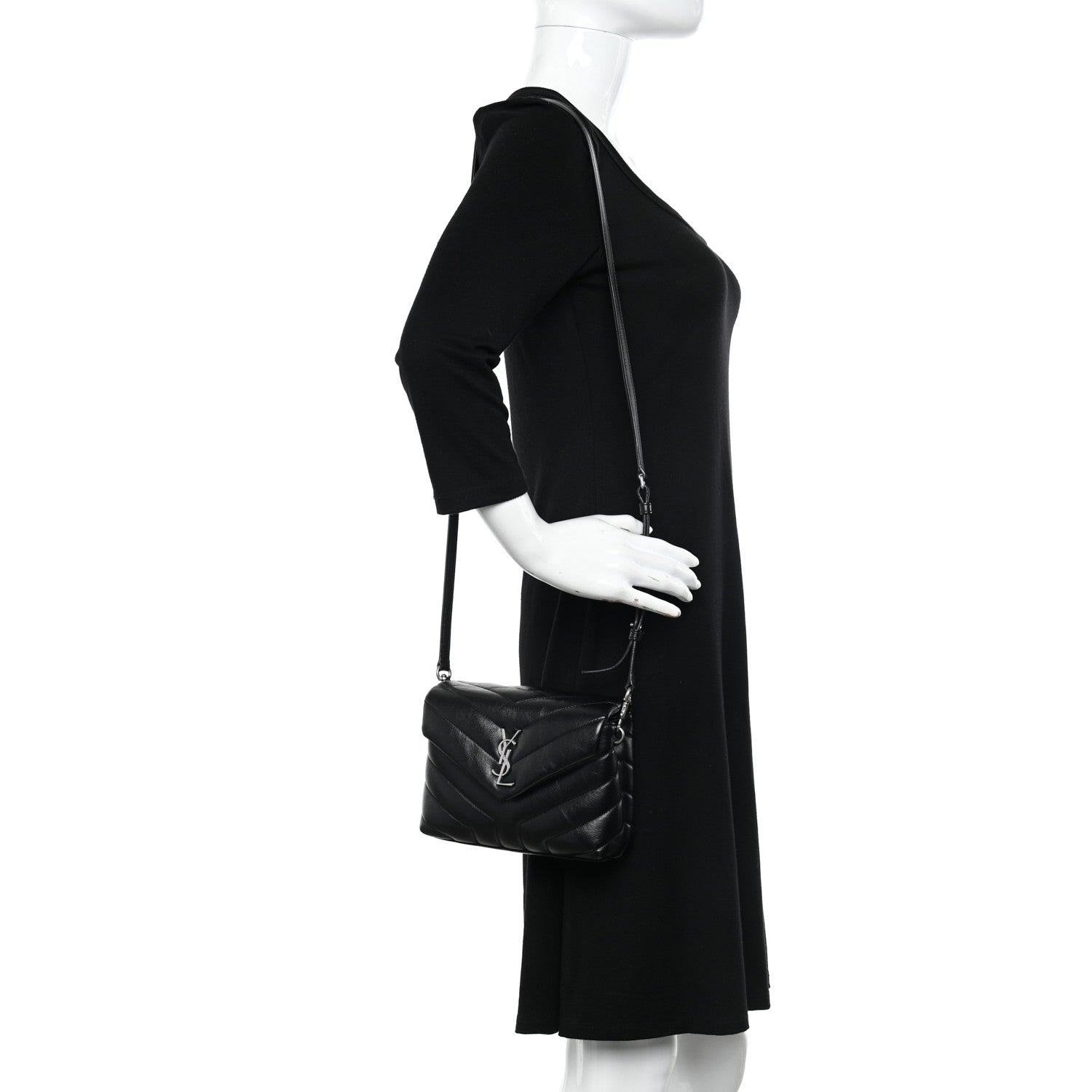 Saint Laurent Calfskin Y Quilted Monogram Toy Loulou Crossbody Bag Black 2 of 11