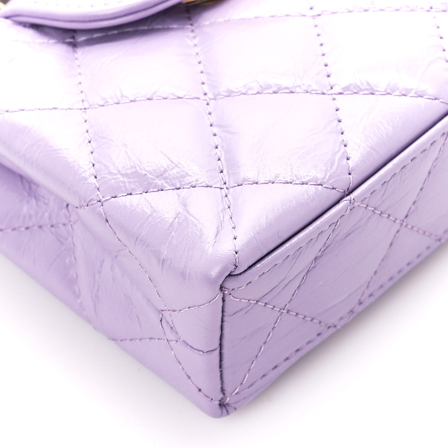 Shiny Aged Calfskin Quilted Mini Nano Kelly Shopper Lilac
