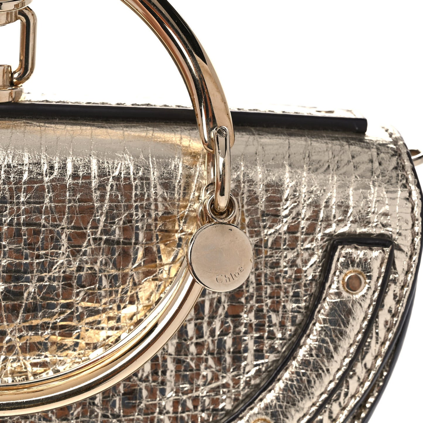 Metallic Calfskin Small Nile Bracelet Minaudiere Bag Gold