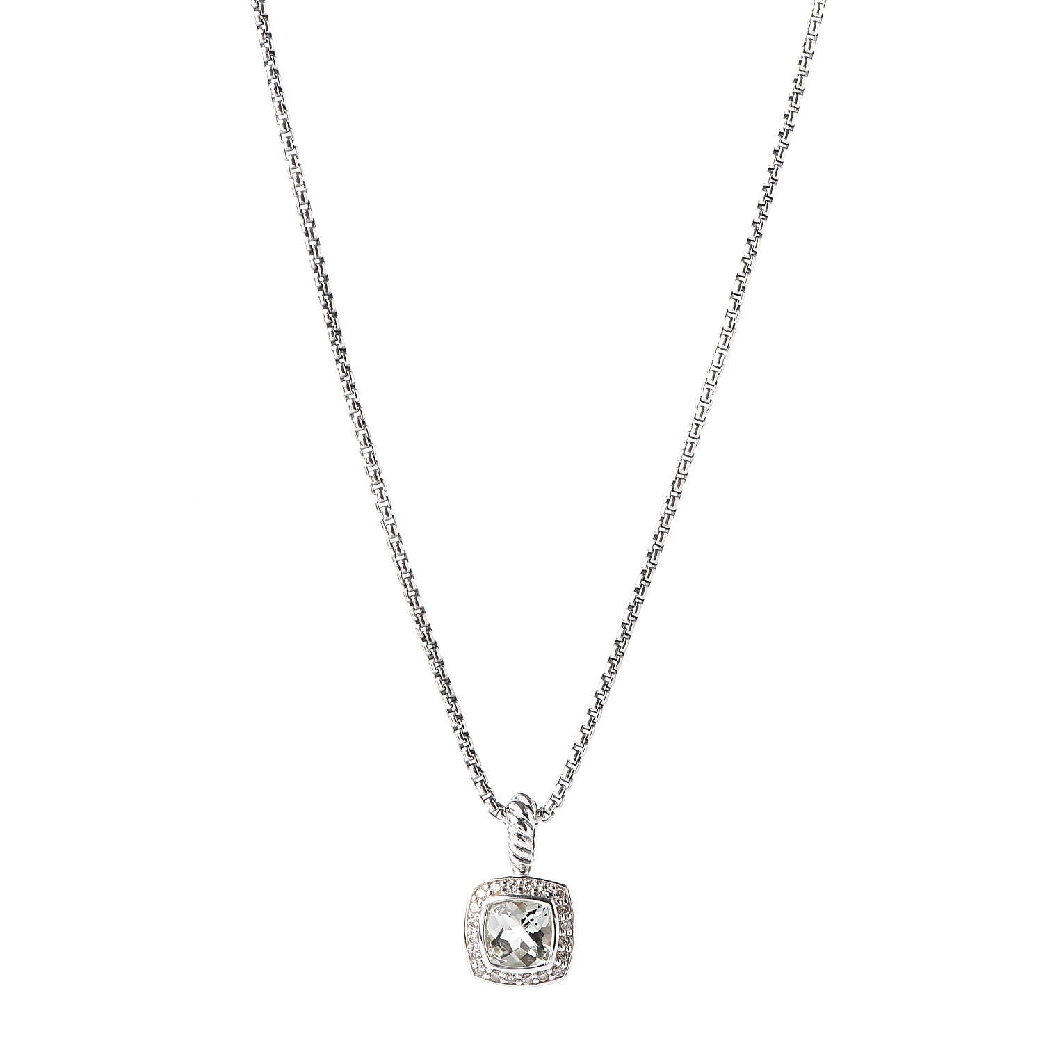 David Yurman Sterling Silver Diamond Prasiolite 7mm Petite Albion Pendant Necklace 1 of 6