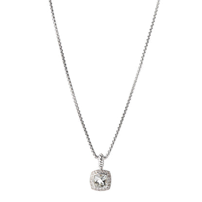 David Yurman Sterling Silver Diamond Prasiolite 7mm Petite Albion Pendant Necklace 1 of 6
