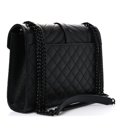 Saint Laurent Grain De Poudre Textured Mixed Matelasse Triquilt Medium Monogram Monochrome Satchel Black 3 of 10