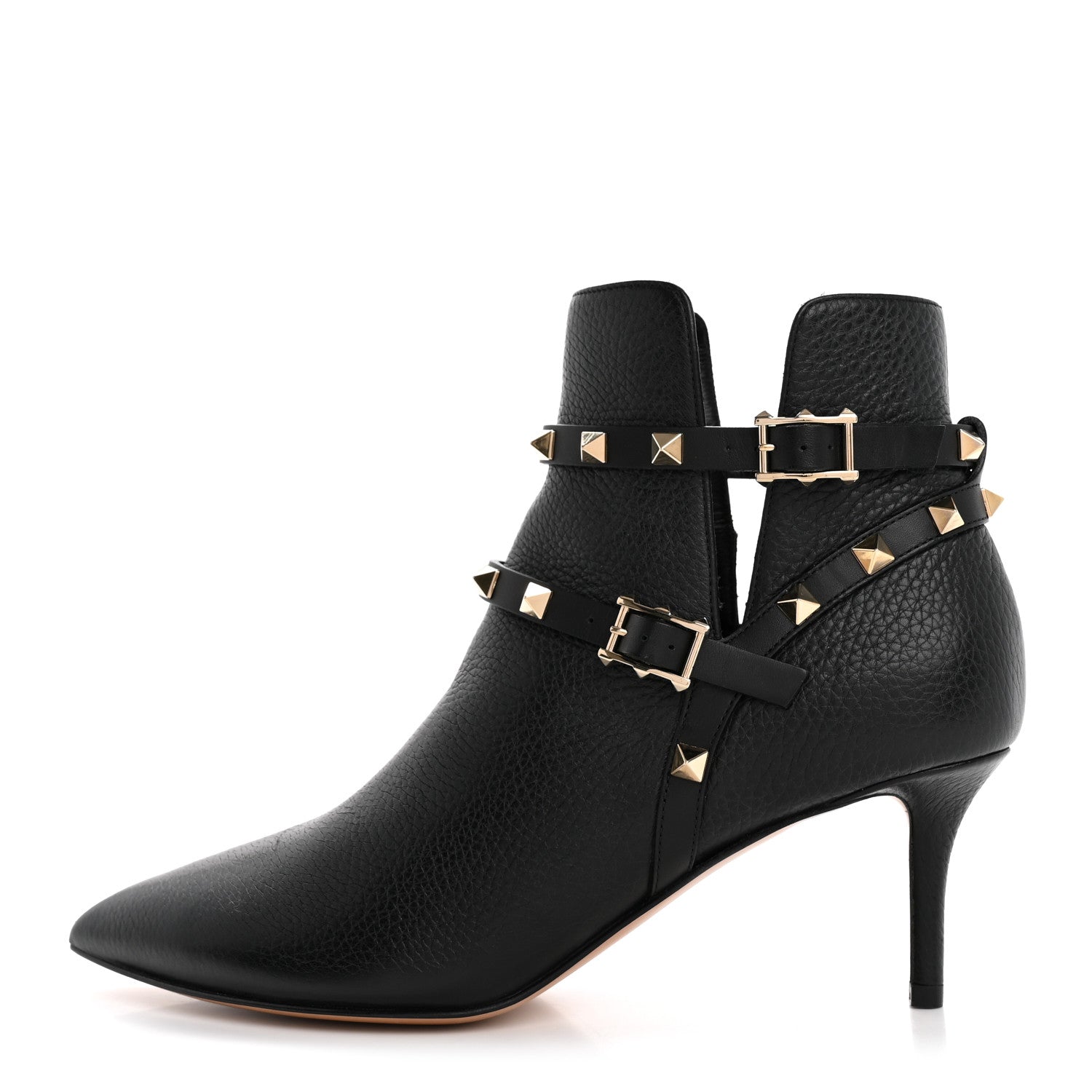 Valentino Garavani Pebbled Calfskin Rockstud Double Buckle 65mm Ankle Boots 38.5 Black 1 of 13
