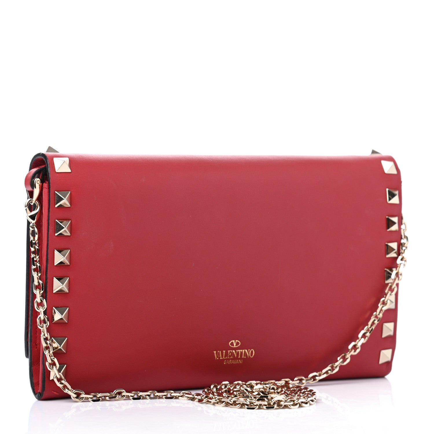Valentino Garavani Vitello Small Rockstud Flap Wallet on Chain Red 3 of 8