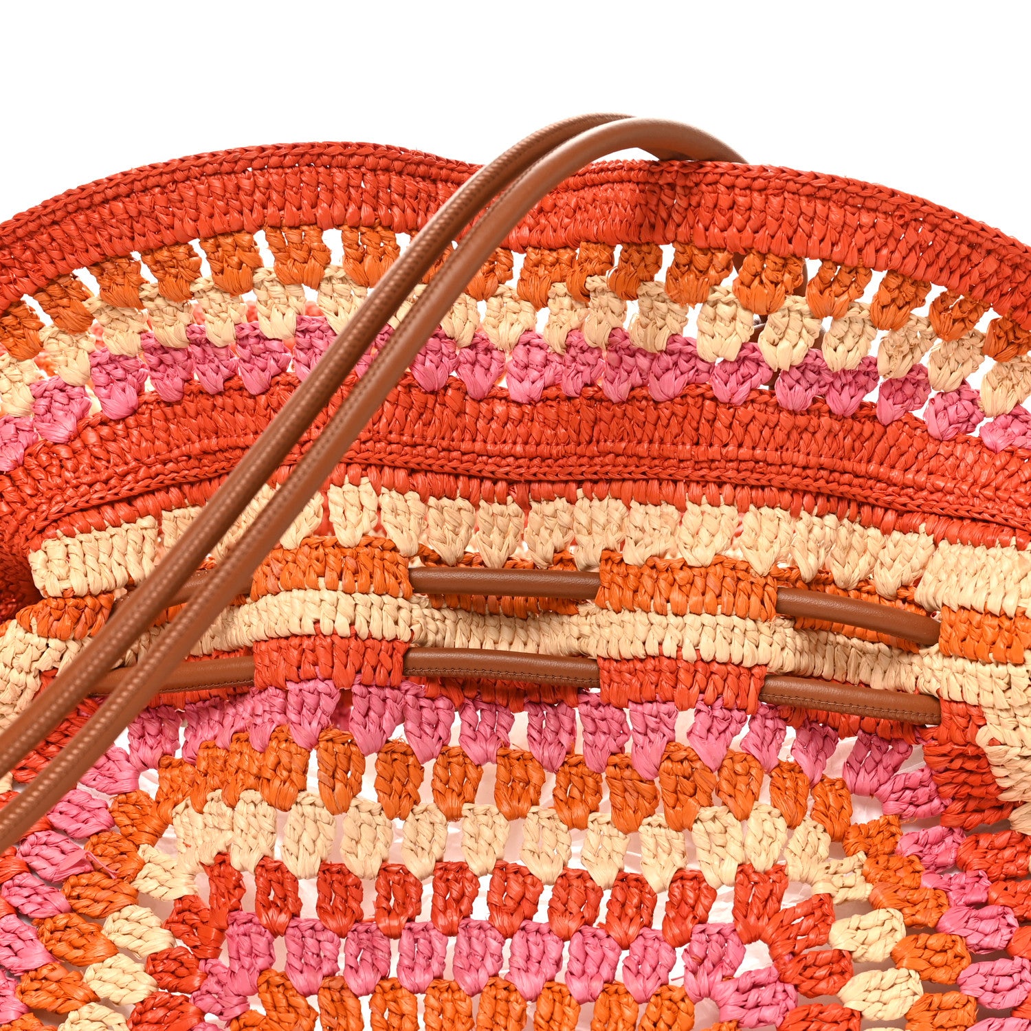 Loewe X PAULA'S IBIZA Raffia Striped Medium Flamenco Knot Clutch Bright Orange Pink 7 of 9