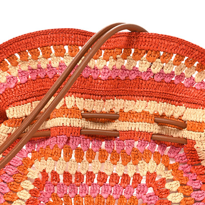 Loewe X PAULA'S IBIZA Raffia Striped Medium Flamenco Knot Clutch Bright Orange Pink 7 of 9