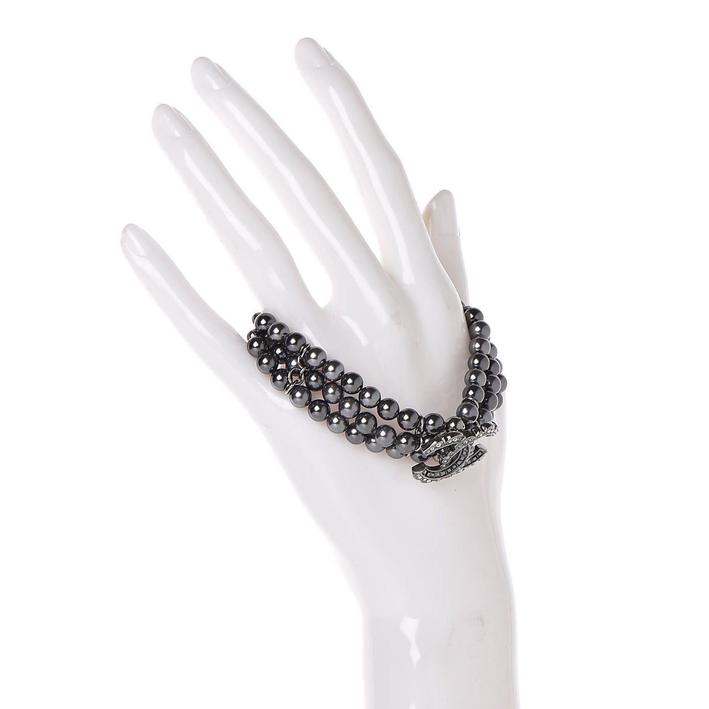Crystal Pearl Bead CC Multistrand Bracelet Pearly Grey