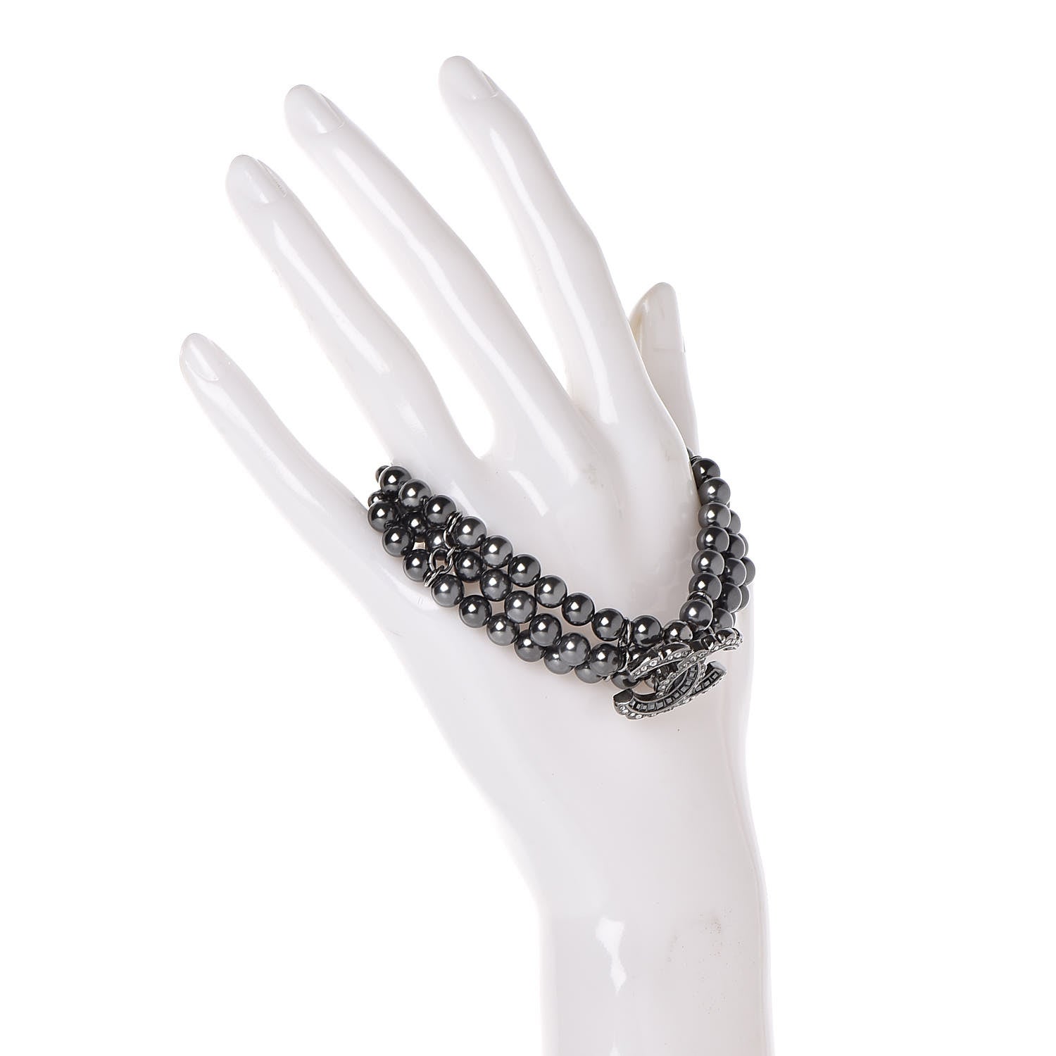 Chanel Crystal Pearl Bead CC Multistrand Bracelet Pearly Grey 2 of 5