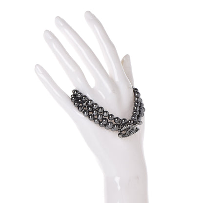 Chanel Crystal Pearl Bead CC Multistrand Bracelet Pearly Grey 2 of 5