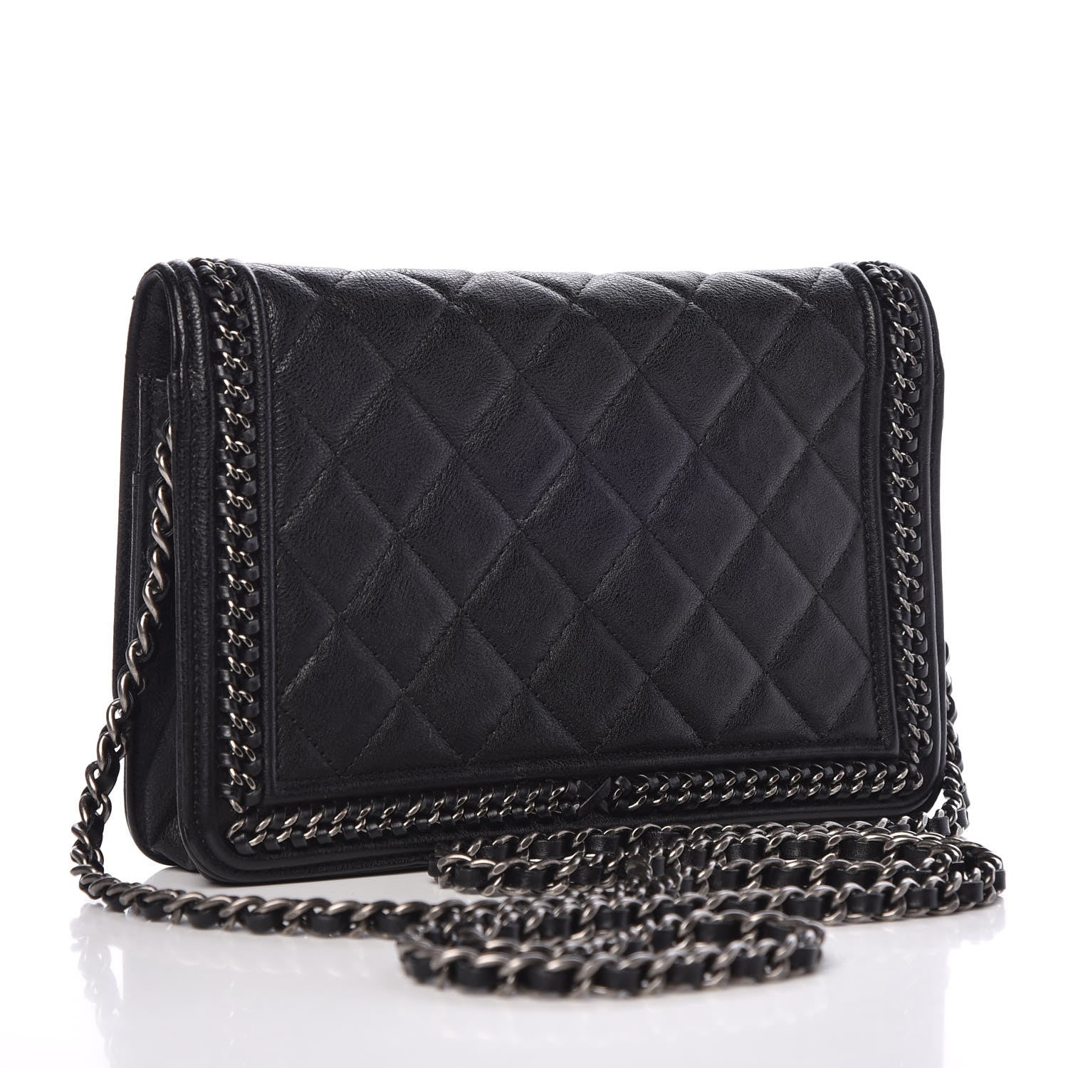 Chanel Calfskin Quilted Chain Around Boy Wallet On Chain WOC Black 3 of 11
