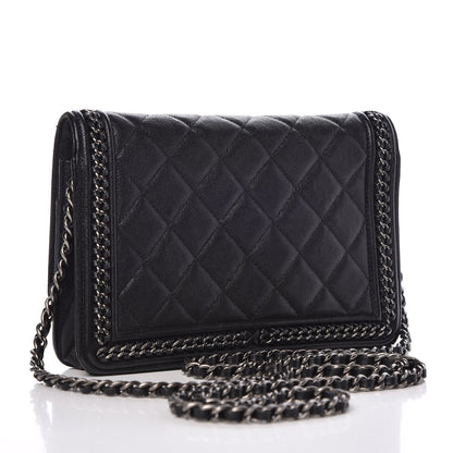 Chanel Calfskin Quilted Chain Around Boy Wallet On Chain WOC Black 3 of 11