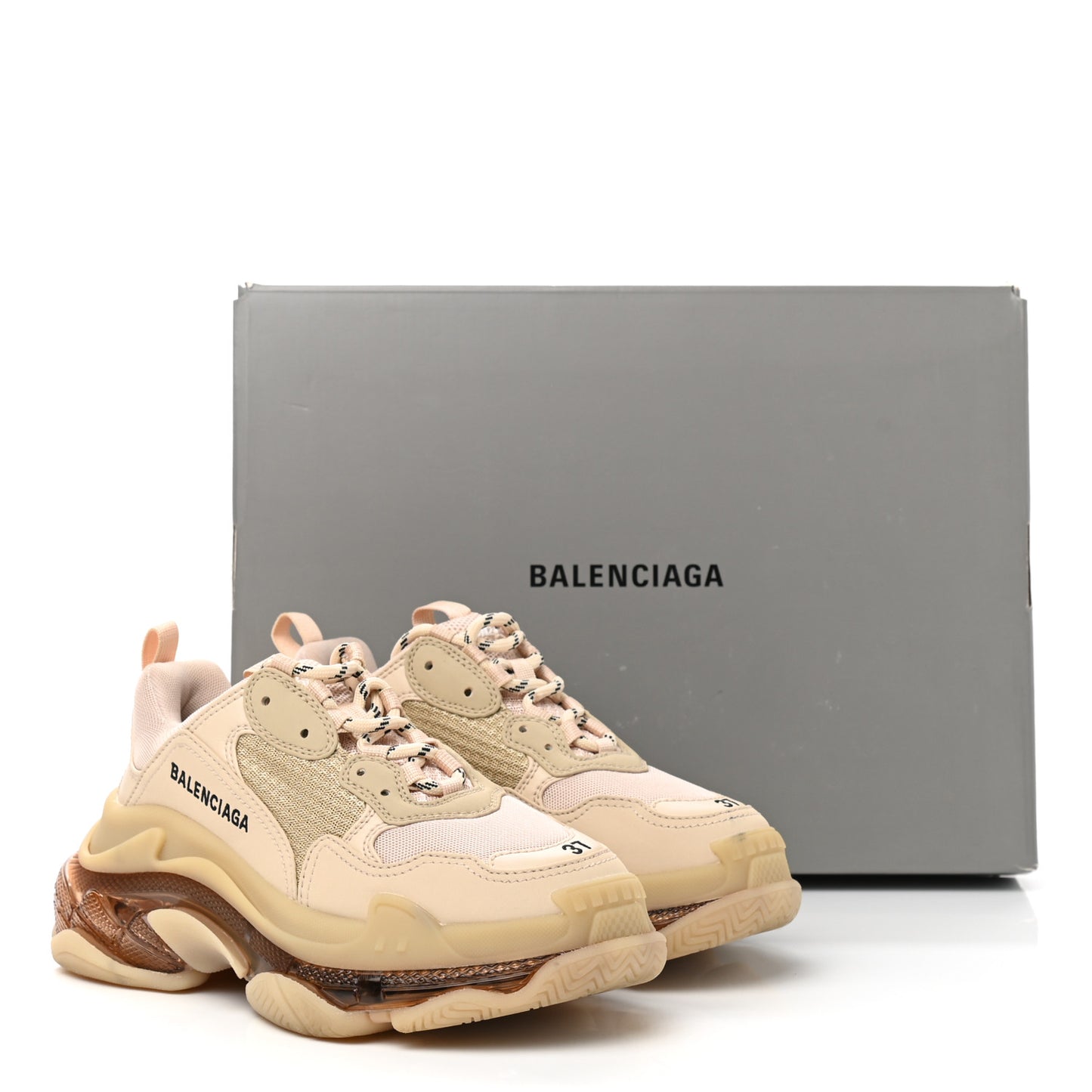 Fabric Mesh Clear Sole Womens Triple S Sneakers 37 Beige