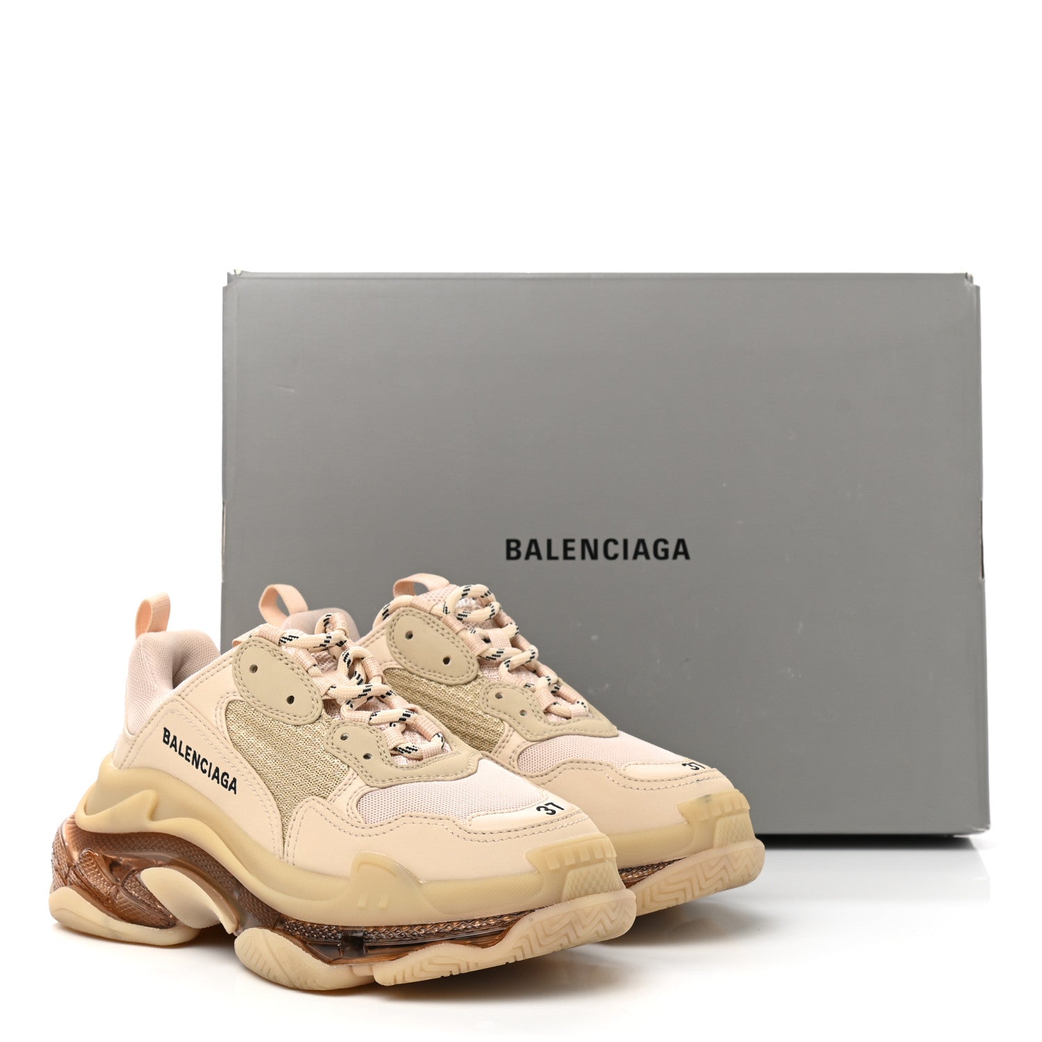 Balenciaga Fabric Mesh Clear Sole Womens Triple S Sneakers 37 Beige 10 of 10