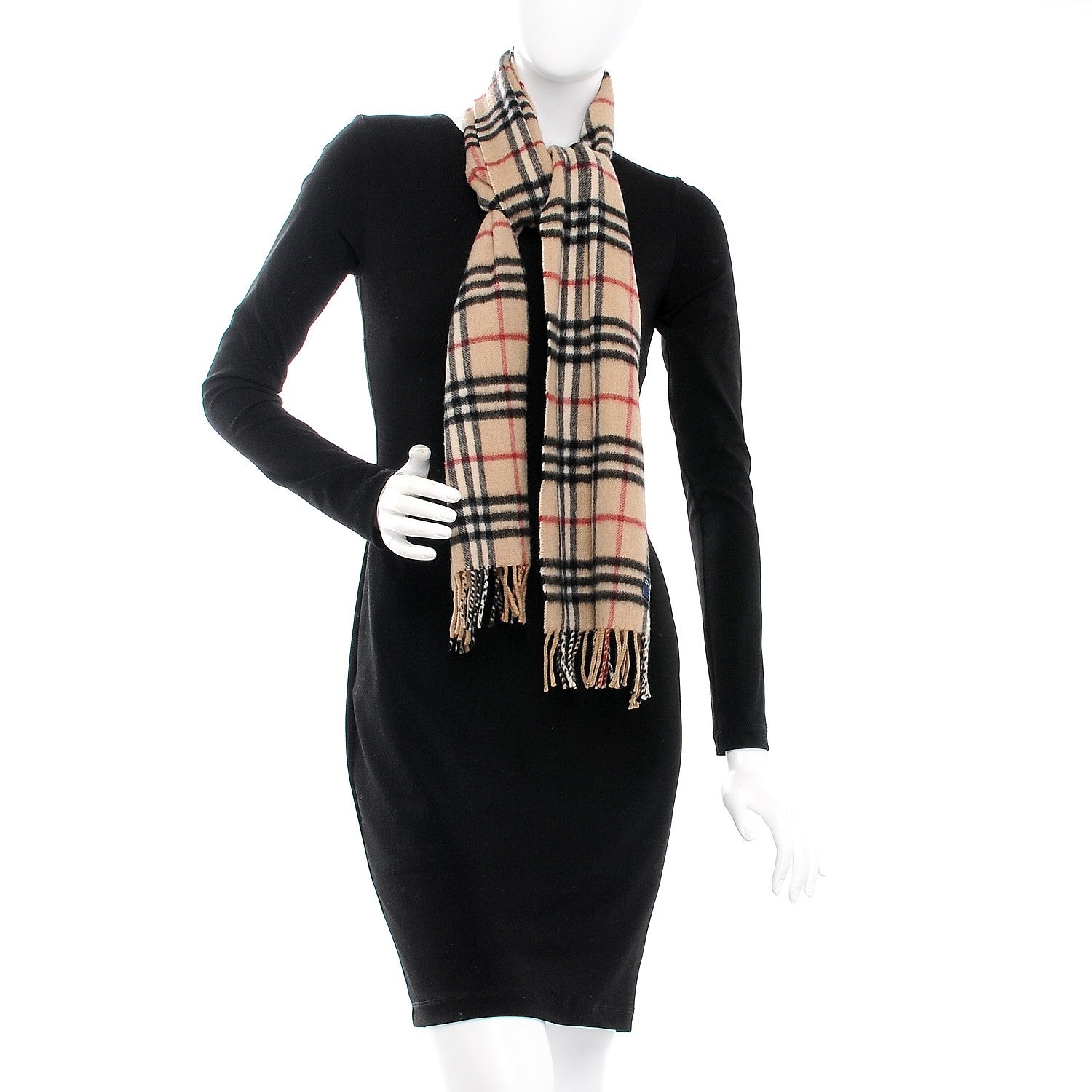 Burberry Cashmere House Check Fringe Scarf Camel 2 of 4