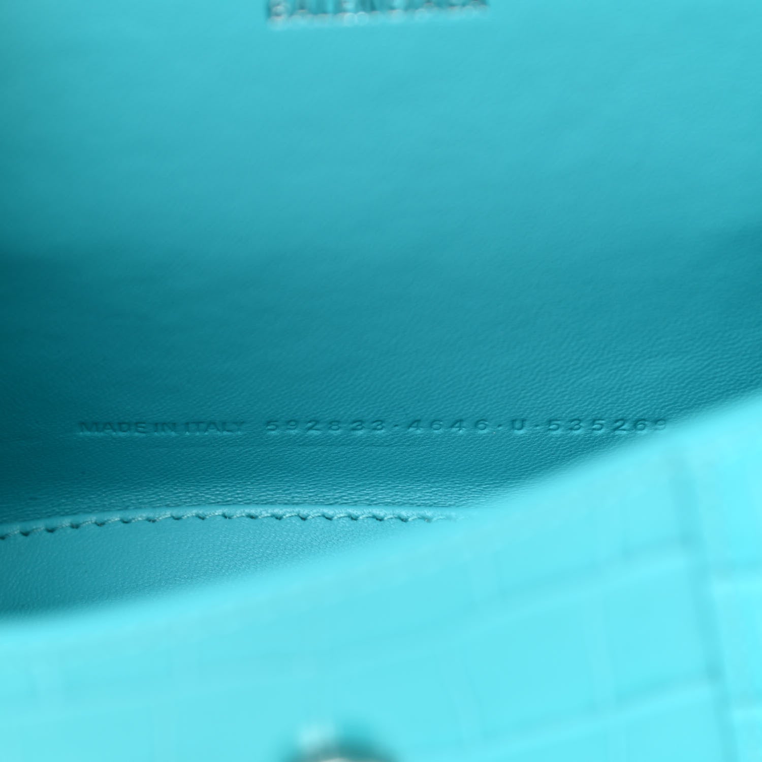 Balenciaga Shiny Calfskin Crocodile Embossed Hourglass Top Handle Bag XS Turquoise 7 of 11