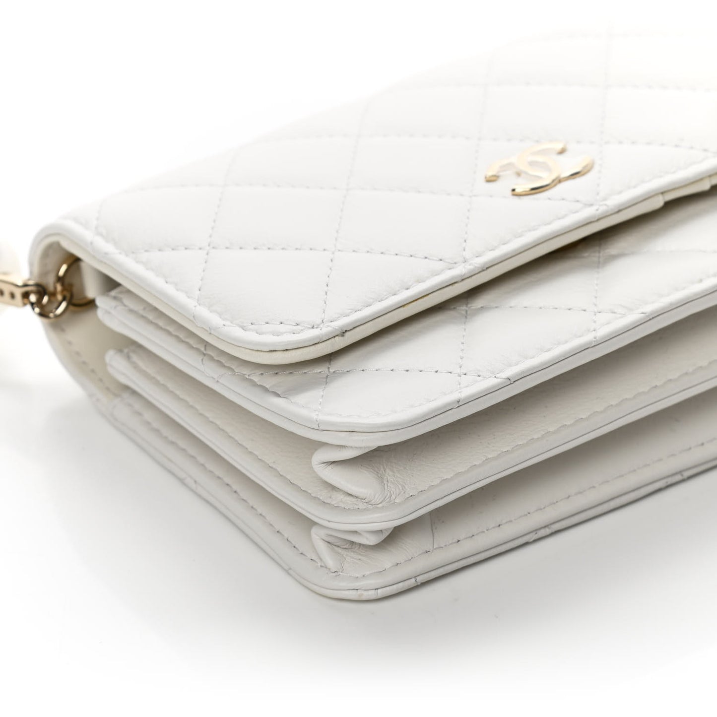 Calfskin Quilted Mini Maxi Pearls Wallet On Chain WOC White
