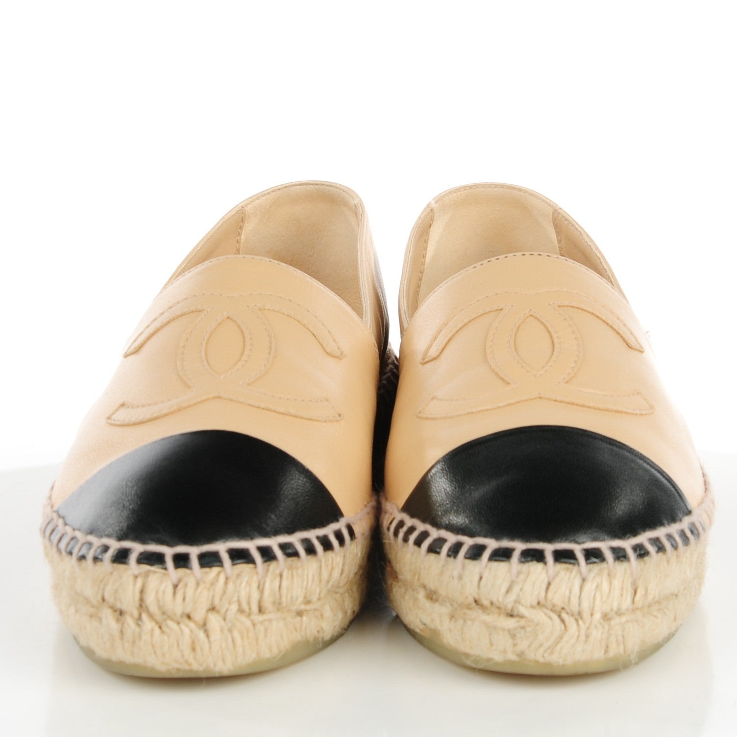 Chanel Lambskin CC Espadrilles 35 Beige Black 2 of 10