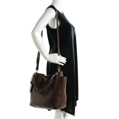 Prada Vitello Daino Double Pocket Shoulder Bag Bruciato 2 of 9