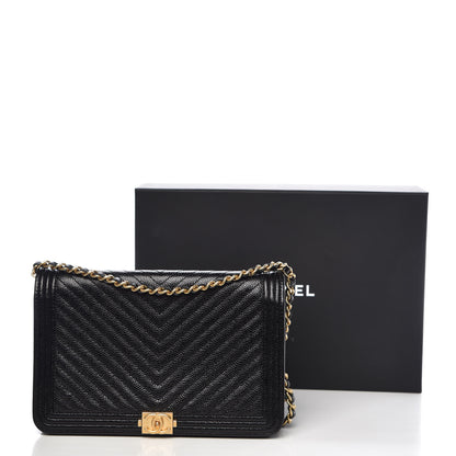 Chanel Caviar Chevron Quilted Boy Wallet On Chain WOC Black 11 of 11