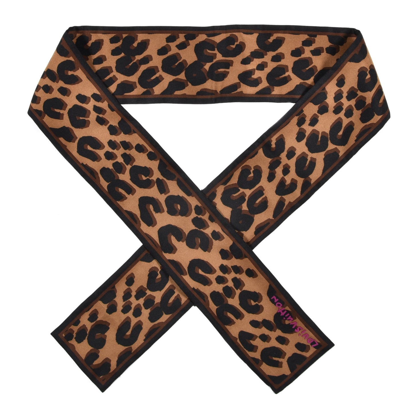 Silk Leopard Bandeau Scarf Marron