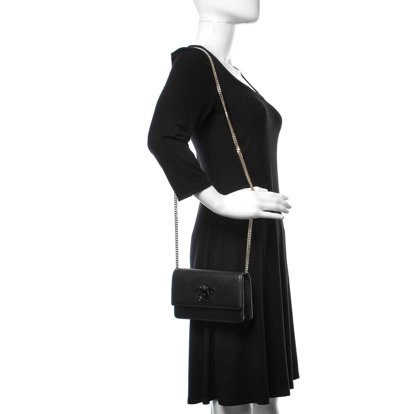 Grained Calfskin Palazzo Chain Evening Bag Black