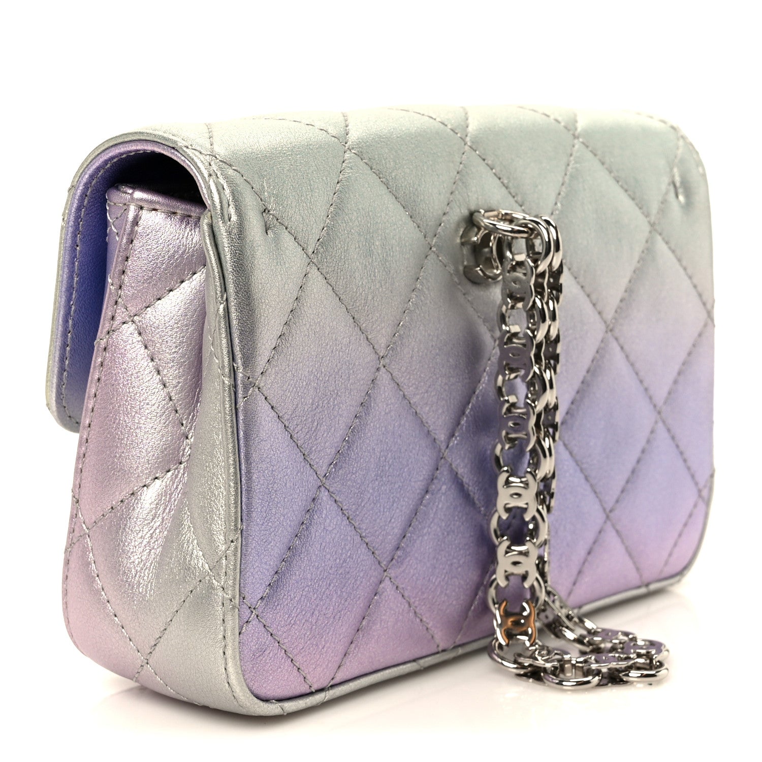 Chanel Gradient Metallic Calfskin Quilted Clutch Silver Blue