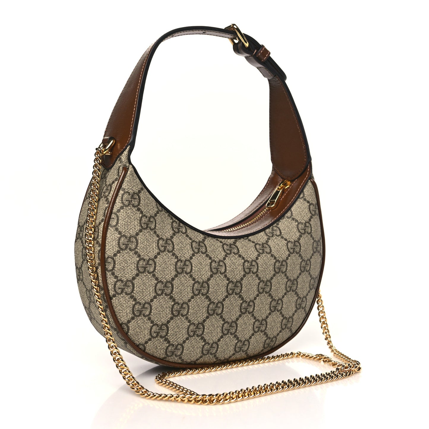 GG Supreme Monogram Azalea Calfskin Mini Retro Interlocking G Half Moon Bag Beige Ebony Brown Sugar