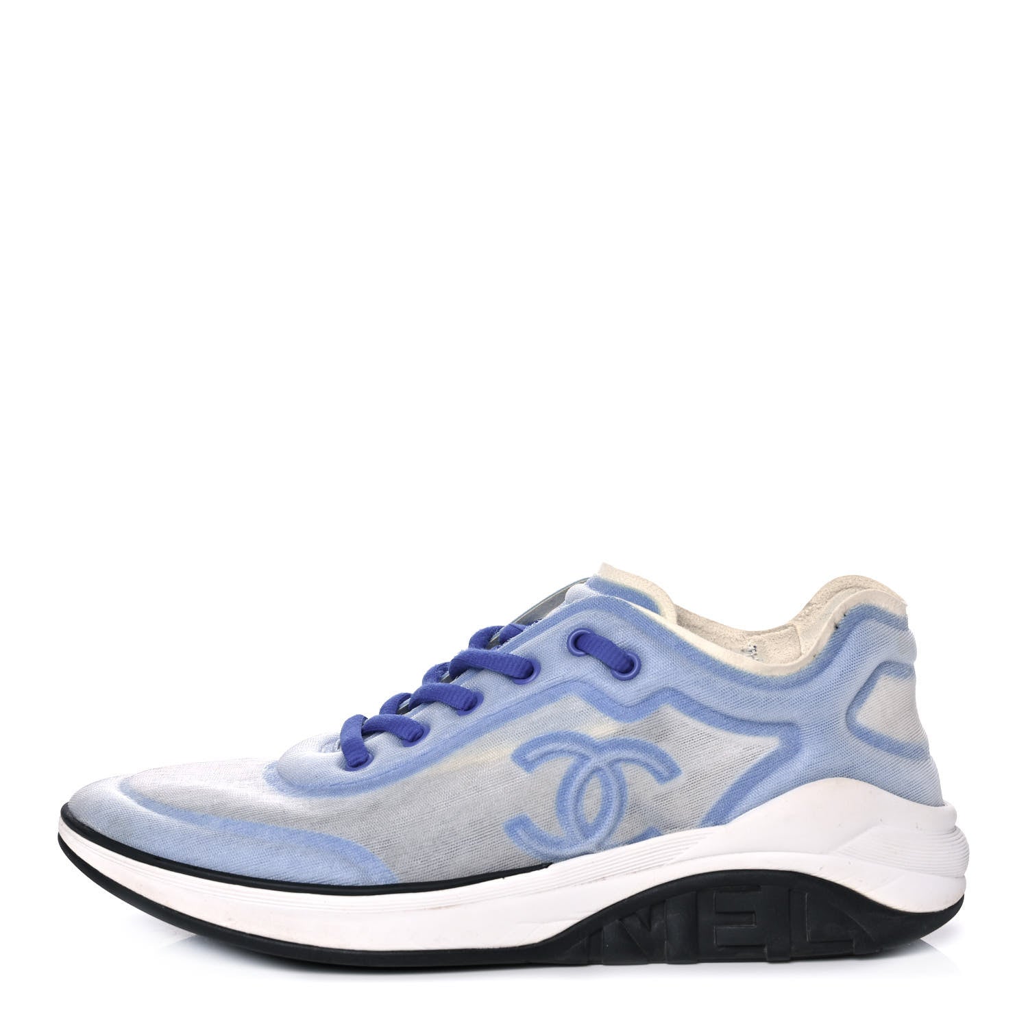 Chanel Calfskin Mesh Lycra Womens Logo Sneakers 41 White Blue 1 of 10