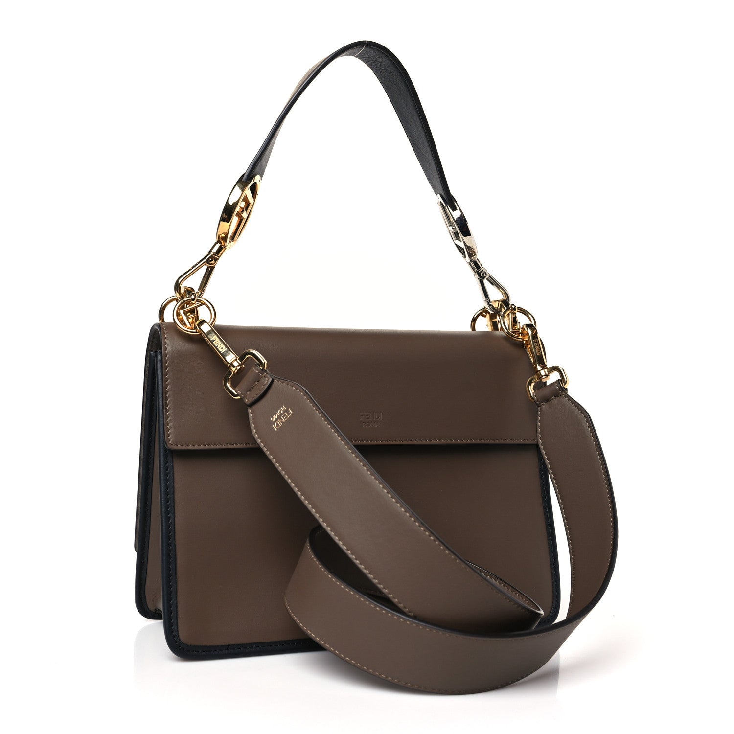 Fendi Vitello Century F is Fendi Bi-Color FF 1974 Embossed Kan I Shoulder Bag Maya Black 3 of 10
