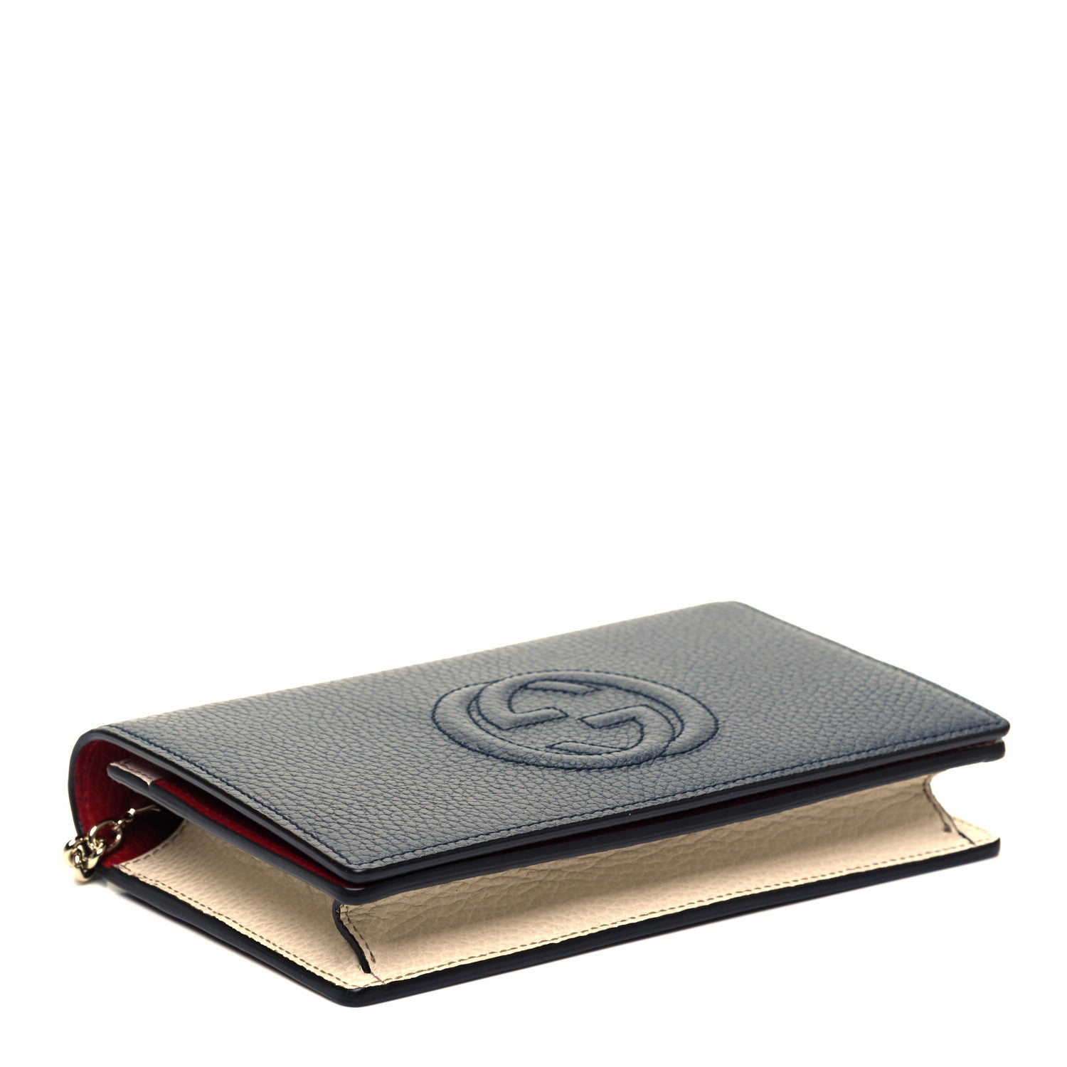 Gucci Dollar Calfskin Soho Wallet On Chain Blue Hibiscus Red Mystic White 3 of 6