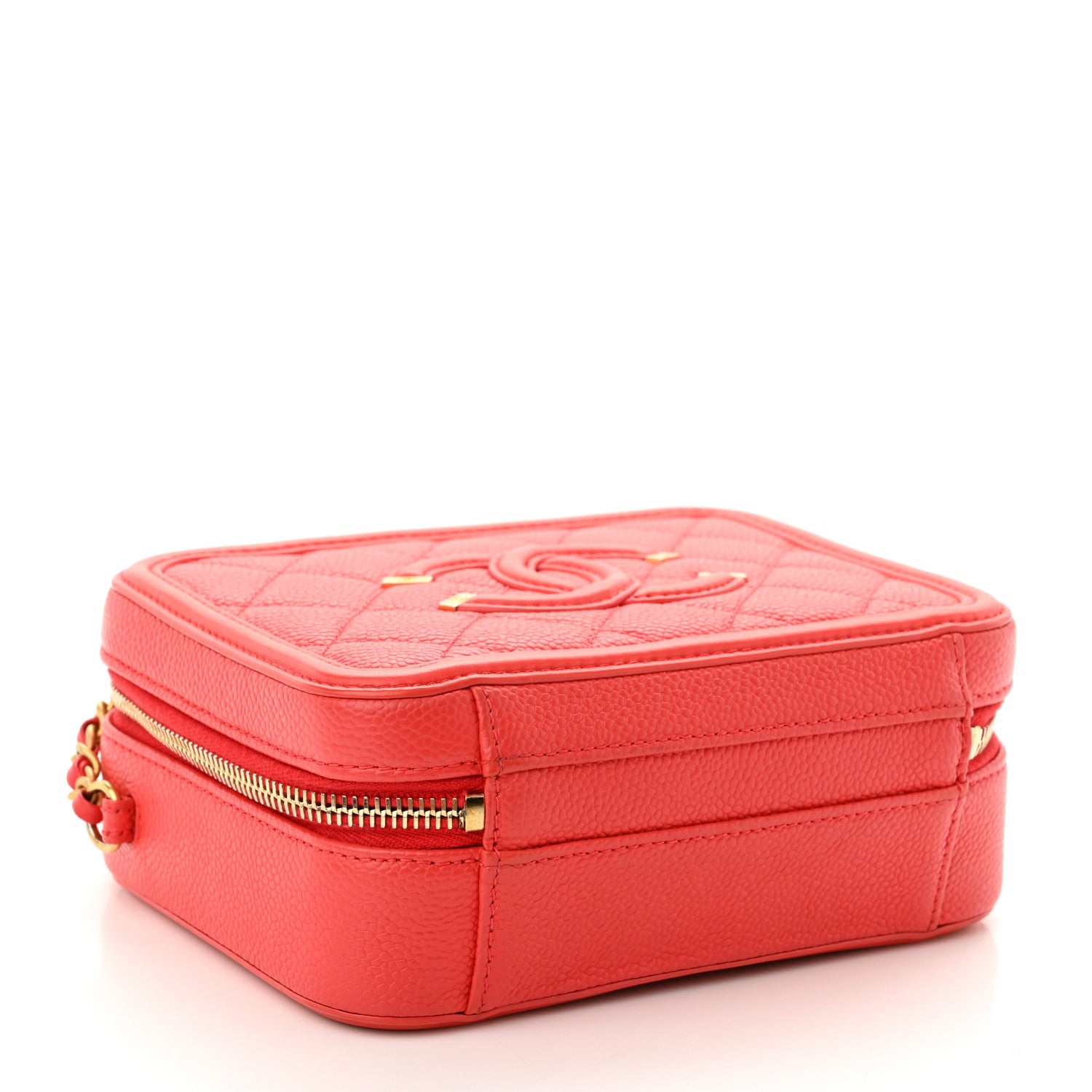 Chanel Caviar Quilted Small CC Filigree Vanity Case Coral 4 of 10