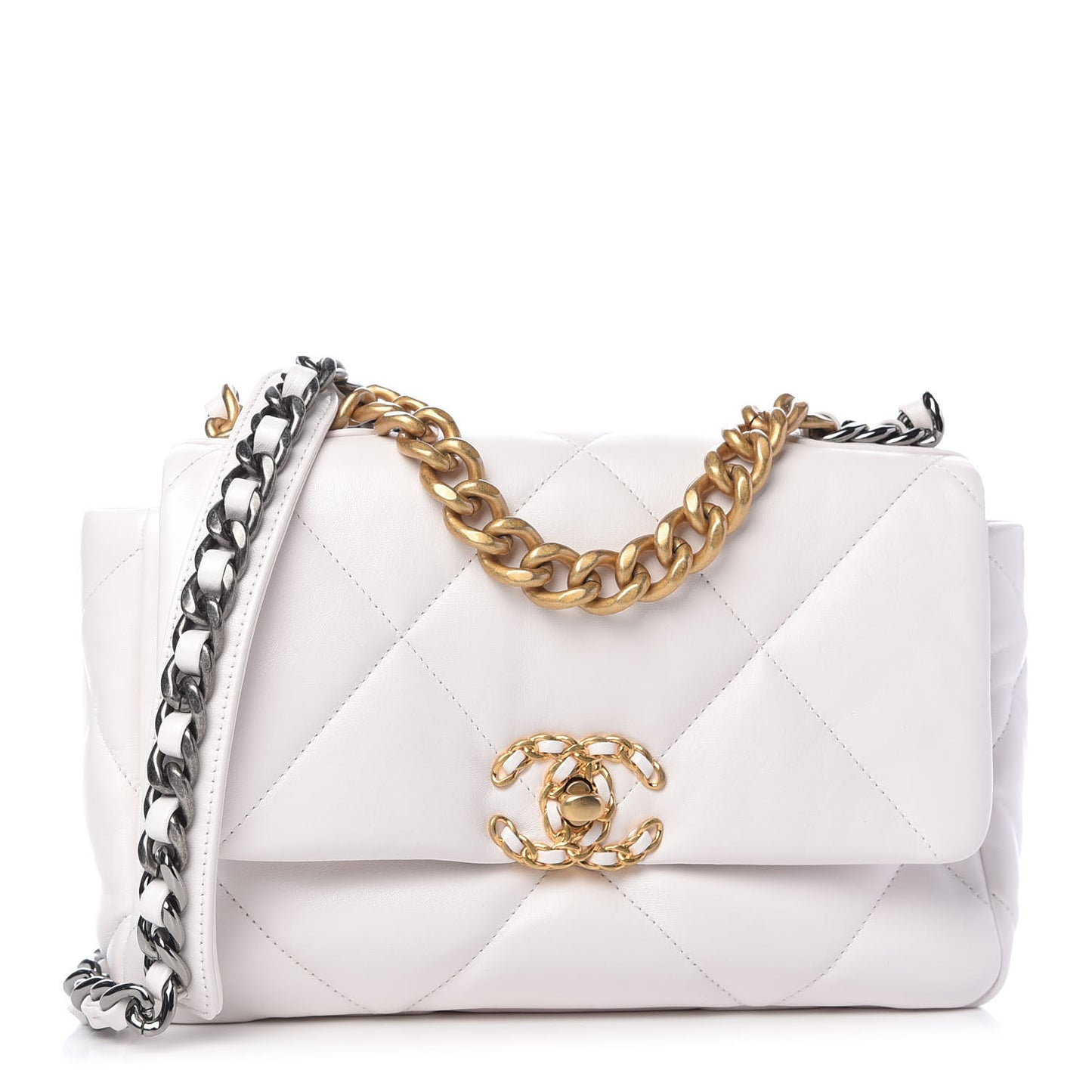 Lambskin Quilted Medium Chanel 19 Flap White