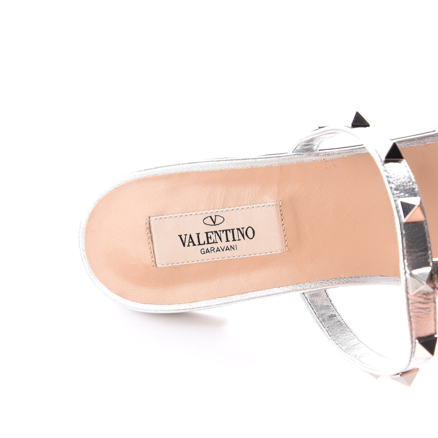 Metallic Nappa Rockstud Caged Flat Slide Sandals 39 Silver